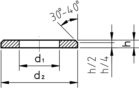 technical drawing of Plain Flat Washer with Chamfered Edge ISO 7090