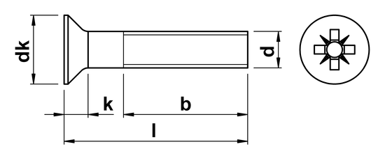 technical drawing of Pozi Csk Machine Screws DIN 965 Z