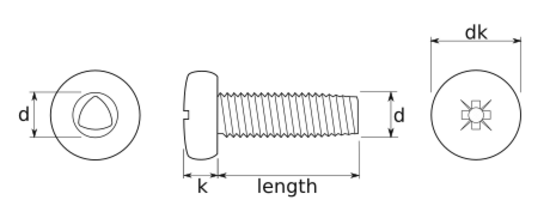 technical drawing of Pozi Pan Thread Rolling Screws DIN 7500 Type CE-Z