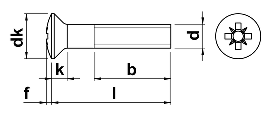 technical drawing of Pozi Raised Csk Machine Screws DIN 966 Z