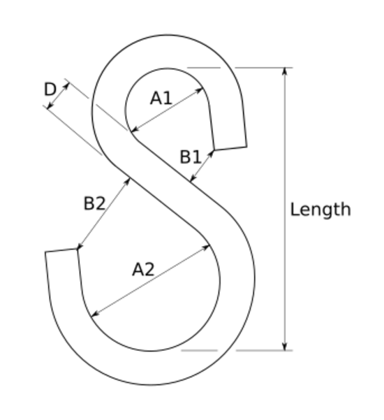technical drawing of S Hook Asymmetric Shape