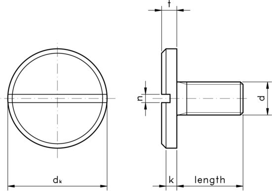 technical drawing of Slotted Large Pan Head Screw DIN 921