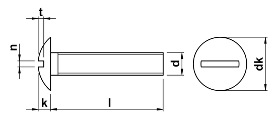 technical drawing of Slotted Mushroom Head Screws