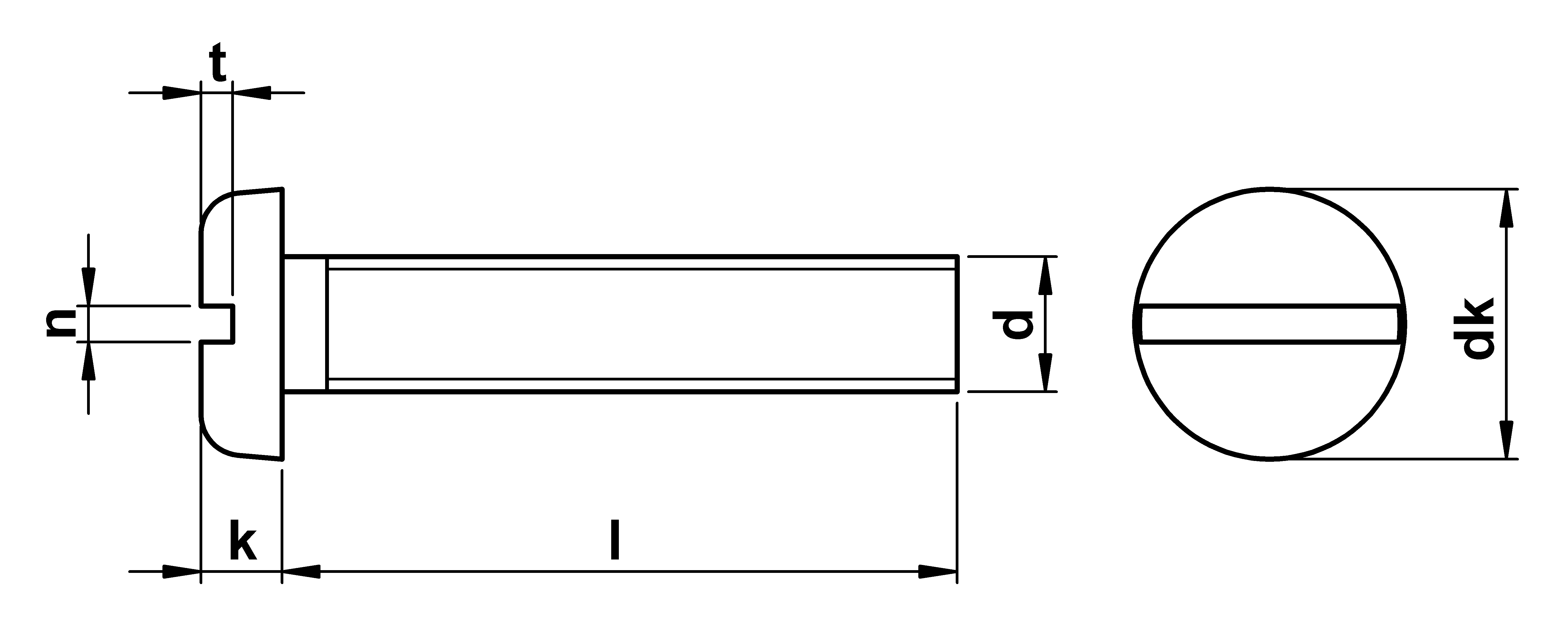 technical drawing of Slotted Pan Machine Screws ISO 1580 (DIN 85)