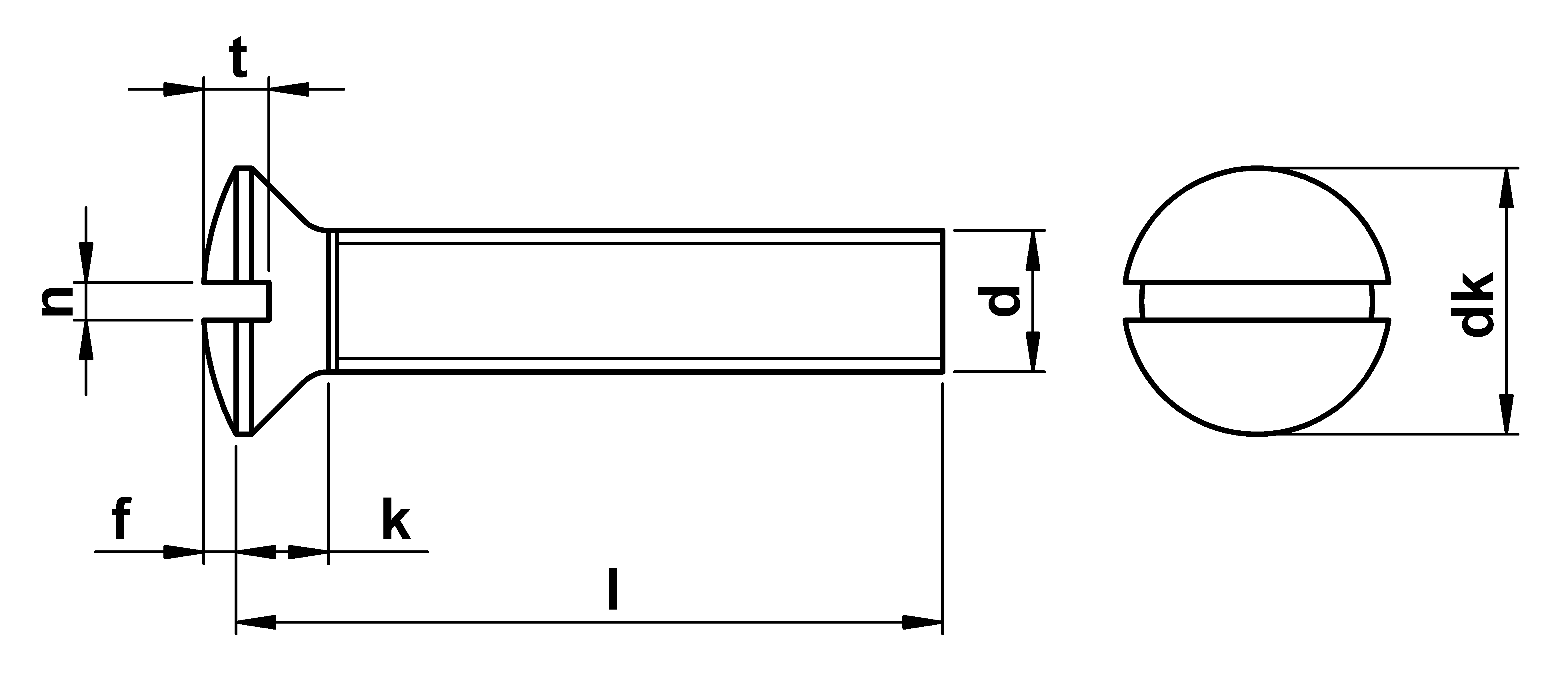 technical drawing of Slotted Raised Countersunk Machine Screws DIN 964