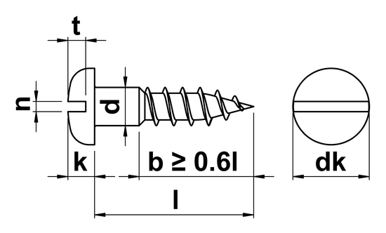 technical drawing of Slotted Round Head Wood Screws DIN 96