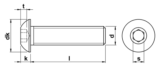 technical drawing of Socket Head Button Screws ASME B18. 3-2003
