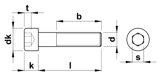 technical drawing of Socket Head Cap Screws With Fine Thread DIN 912 (ISO 4762)
