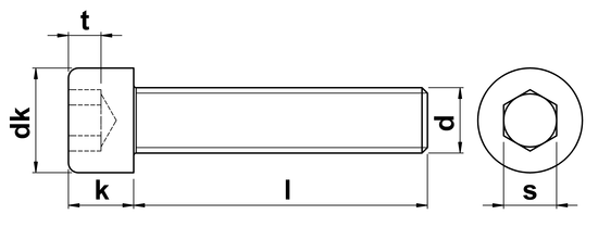 technical drawing of Socket Head Cap Screws With Full Thread DIN 912 (ISO 4762)