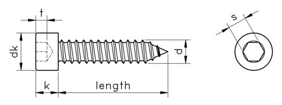 technical drawing of Socket Head Cap Tapping Screws, Similar to DIN 912