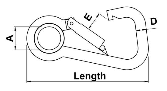 technical drawing of Spring Hook Asymmetric Shape with Thimble