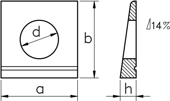 technical drawing of Square Taper Washers for I Sections DIN 435