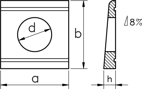 technical drawing of Square Taper Washers for U Sections DIN 434