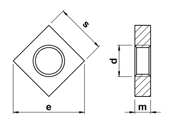 technical drawing of Square Thin Nuts DIN 562