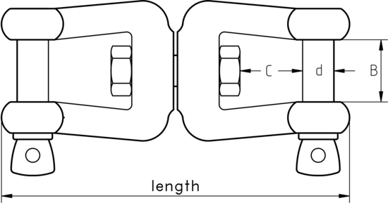 technical drawing of Swivel Shackle with Forks