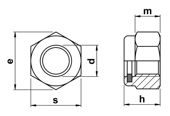 technical drawing of Thin Nyloc Nuts (Type T) DIN 985