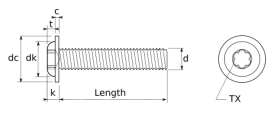 technical drawing of Torx Button Head Screws With Flange ISO 7380