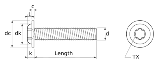 technical drawing of Torx Button Head Screws With Flange