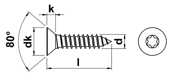 technical drawing of Torx Csk Self Tapping Screws Type C (AB)