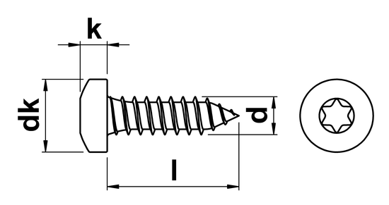 technical drawing of Torx Pan Head Tapping Screws Type C (AB)
