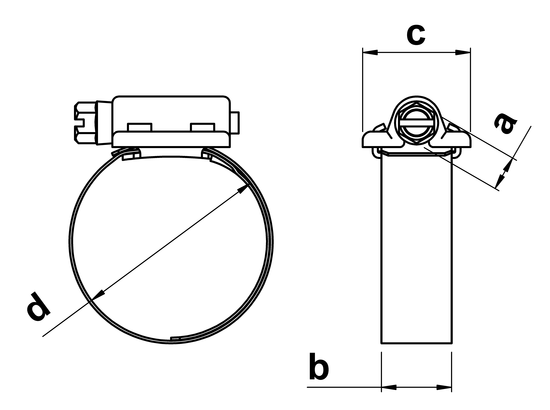 technical drawing of Tri-Torque Hose Clips 16mm band