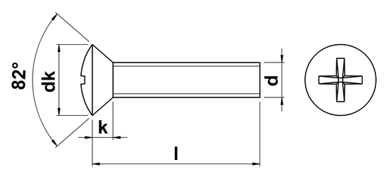 technical drawing of UNC Phillips Raised Countersunk Machine Screws ASME B18.6.3