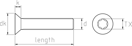 technical drawing of UNC Torx Countersunk Machine Screws ASME B18.6.3