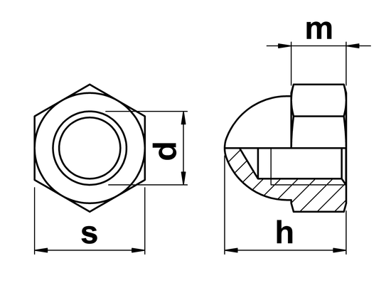 technical drawing of UNF Dome/Acorn Nuts to ASME B18.2.2.