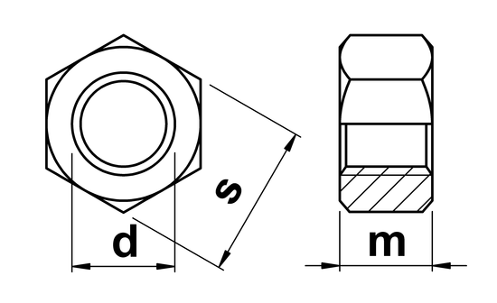 technical drawing of UNF Full Hex Nuts ASME B18. 2. 2 / B18. 6.3