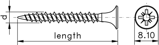 technical drawing of Ulti-Mate Professional Multi-Board Wood Screws