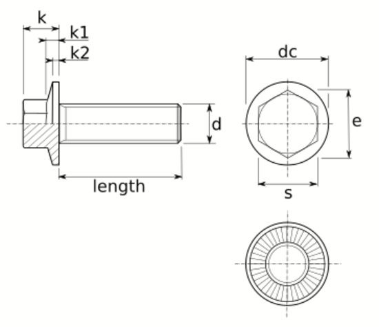 technical drawing of Unbrako Durlok Hexagon Flange Screws