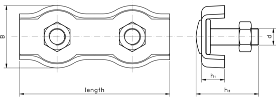 technical drawing of Wire Rope Clamp, Duplex Type