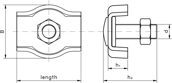 technical drawing of Wire Rope Clamp, Simplex Type
