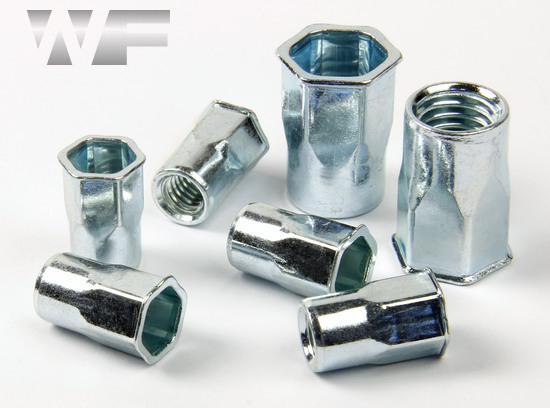 Rivet Nut Hex with Small Countersunk Head, Open Type in BZP image